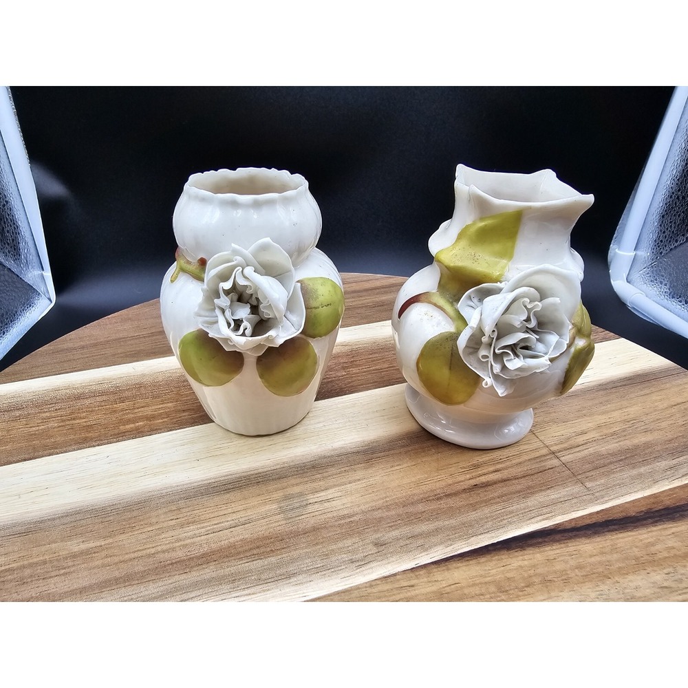 Pair Of French Barbotine‎ Majolica Vases READ DESCRIPTION